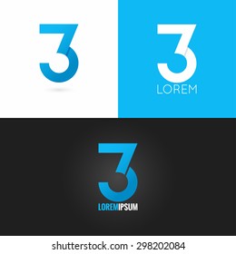 Number three 3 logo design icon set background, blue, cyan, black