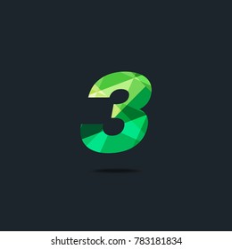 Number three 3 Logo Icon, filled with geometric pattern. polygon letter. Vector Element.

