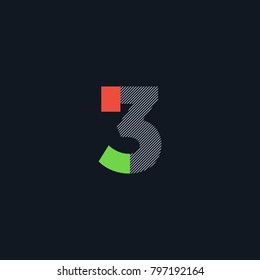 Number three 3 Logo Icon, filled with line pattern. Vector 