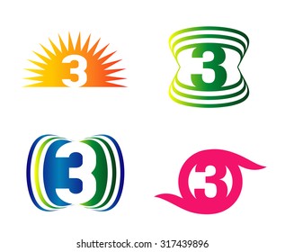 Number three 3 logo symbol design template elements
