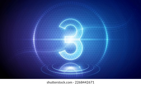 Number Three (3) Mathematic Symbol Futuristic Hologram Neon Glow Cybernetic Digital Hologram Design Backdrop Background Vector Illustration