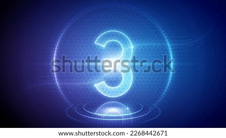 Number Three (3) Mathematic Symbol Futuristic Hologram Neon Glow Cybernetic Digital Hologram Design Backdrop Background Vector Illustration