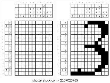 Número 3 Arte De Píxel No-Gráfica, Matemático, Numérico, Numérico, Palabra, Ilustración De Arte Vector De Símbolo, Gridddlers De Juego De Rompecabezas Lógico, Pic-A-Pix, Pintura De Imagen Por Números, Picross