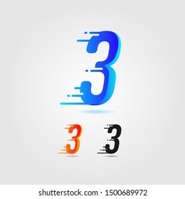 Number three (3) speed logo. Fast design concept. With gradient color and solid color. Vector element for banner,
poster, cards and t-shirt. Colorful and beautiful
