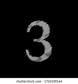 número tres (3) con textura de tejido de hilo blanco sobre fondo negro, vector editable