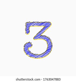 number three (3) write in scribble, editable vector