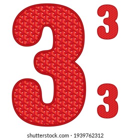 Number Three With 3D Pattern Vector Illustration. Number 3 Isolated On White Background
