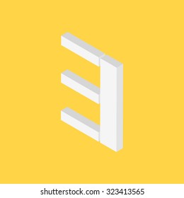 Number Three with 3D style on yellow background, 3, vector illustration