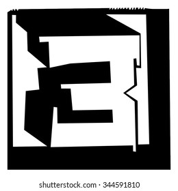 Number three as abstract woodcut style pattern. Vector design element illustration