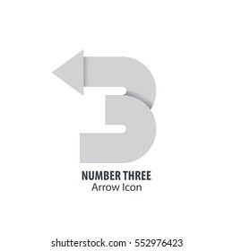 Number Three and Arrow Icon Logo
