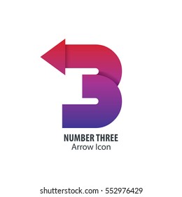 Number Three and Arrow Icon Logo