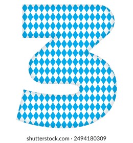 Number Three With Bavarian Oktoberfest Seamless Pattern Vector Illustration. Number 3 Isolated On A White Background
