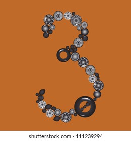 Number three from beads on brown background