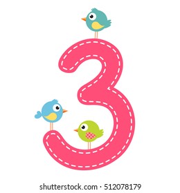 the number three with birds