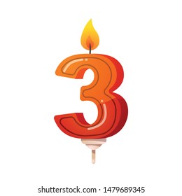 Number three birthday party, anniversary candle. Clipart,realistic 3D raster illustration