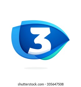 Number three with blue wing or eye. Vector design template elements for your application or corporate identity.