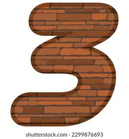 Number Three In Brick Style Vector illustration. Number 3 With Brick Texture Isolated On A White Background