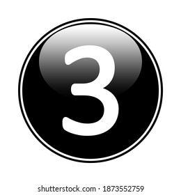 Number three button on white background. Vector illustration.