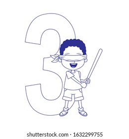 number three and cartoon boy over white background, flat designvector illustration