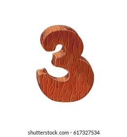 number three cartoon style wooden texture vector