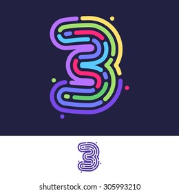 Number three colorful line fingerprint icon. Vector design template elements for your application or corporate identity.