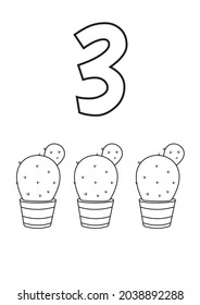 number three coloring cacti printable illustration preschool
