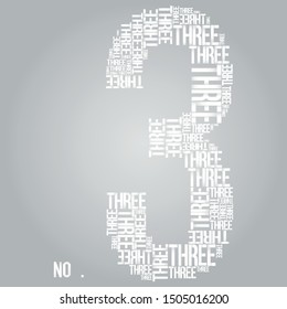 The number three composed by threes. Vector design. Grayscale. Shaded. 
