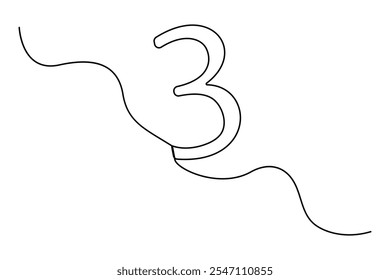 Number three continuous one line drawing of number 3. editable One line drawing of number 3 icon. Vector illustration