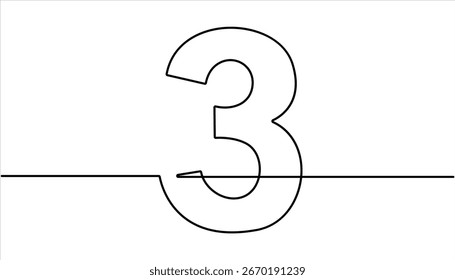 Number three continuous one line drawing of number 3. editable One line drawing of number 3 icon. Number 3 is drawn by continuous line drawing. doodle vector illustration.