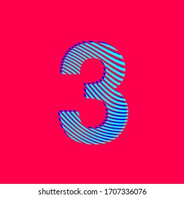 number three with curved lines texture in blue with a sporty style