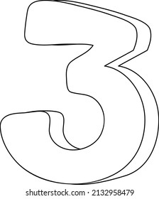 Number three doodle outline for colouring illustration