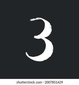 Number three with dry brush stroke and serif. Vintage font with rough edges decoration elements. Perfect to use in any fashion labels, glamour posters, luxury identity, etc.