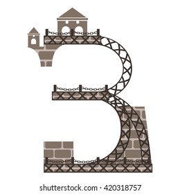 The number three with elements of the stone bridge and the seafront. On top there is a fence with chains.