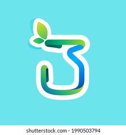 Number three flow line eco logo with green leaves. Vector green icon perfect to use in your agriculture labels, science posters, spring advertising campaign.