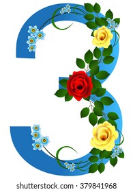 Number three with flowers.
