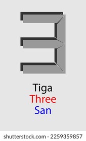 Number three formed from six trapezoids.
The name of object number is written in three languages, namely Indonesian, English, and Japanese.