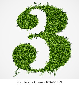 Number three grass texture. Vector illustration