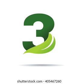 Number three with green leaves, Vector logo design template elements 