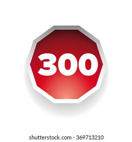 Number three hundred vector label red