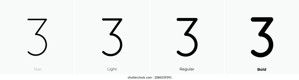 number three icon. Thin, Light Regular And Bold style design isolated on white background