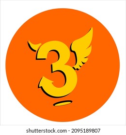 number three illustration logo with wings