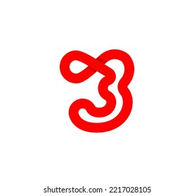Number three infinity sign. Cyclic 3 red letter. Modern natural endless loop. Futuristic logo corporate design.