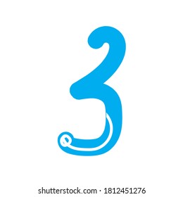Die Nummer drei ist einzeln auf weißem Hintergrund als Design-Element. Zeichnete Vektorgrafik mit Einzelzeichen oder numerischer Vorlage mit der Nummer 3 für die Dekoration