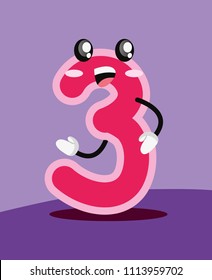 number three kawaii comic character