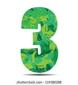 number three in leaves vector illustration