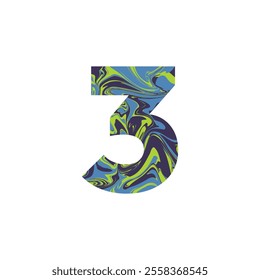 Number three With Liquid Marble Texture Vector Illustration. Number 3 Isolated On A White Background