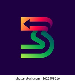 Number three logo with arrow inside. Vector bright colours typeface for delivery labels, business headlines, finance posters, sport cards etc.