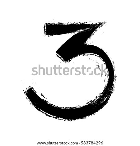 number three logo,  black ink brush stroke, vector illustration design element