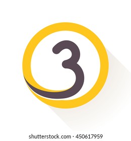 Number three logo in circle. Flat vector design for banner, presentation, web page, card, labels or posters.