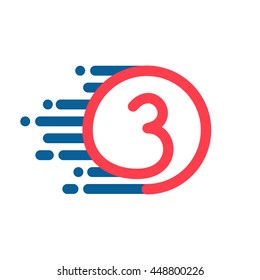 Number three logo in circle with speed line. Colorful vector design for banner, presentation, web page, card, labels or posters.